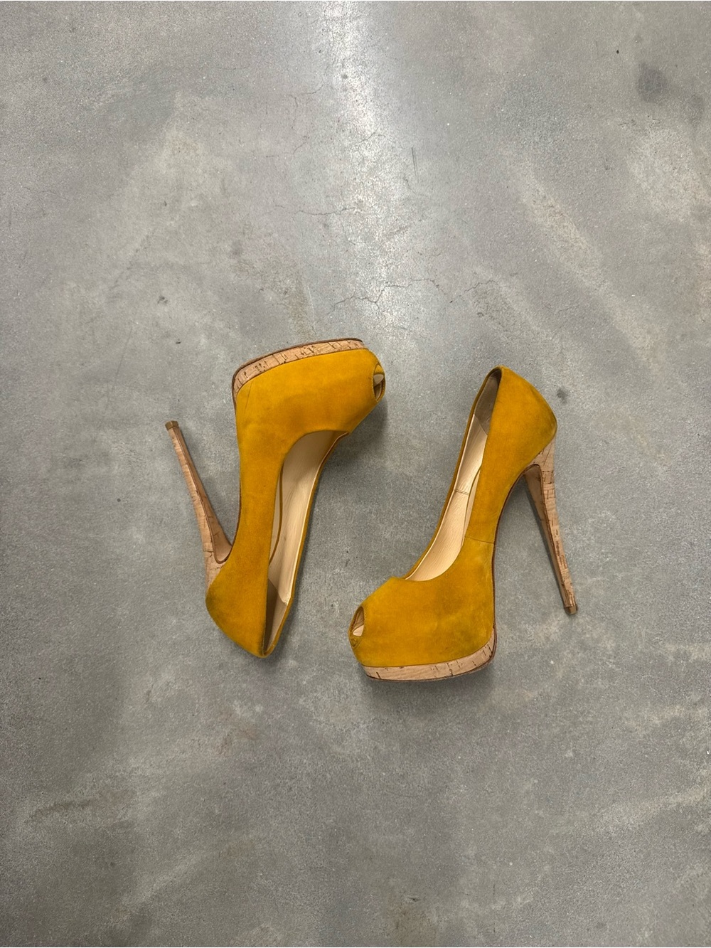 Giuseppe Zanotti Mustard Suede Peep-Toe Platform Pumps